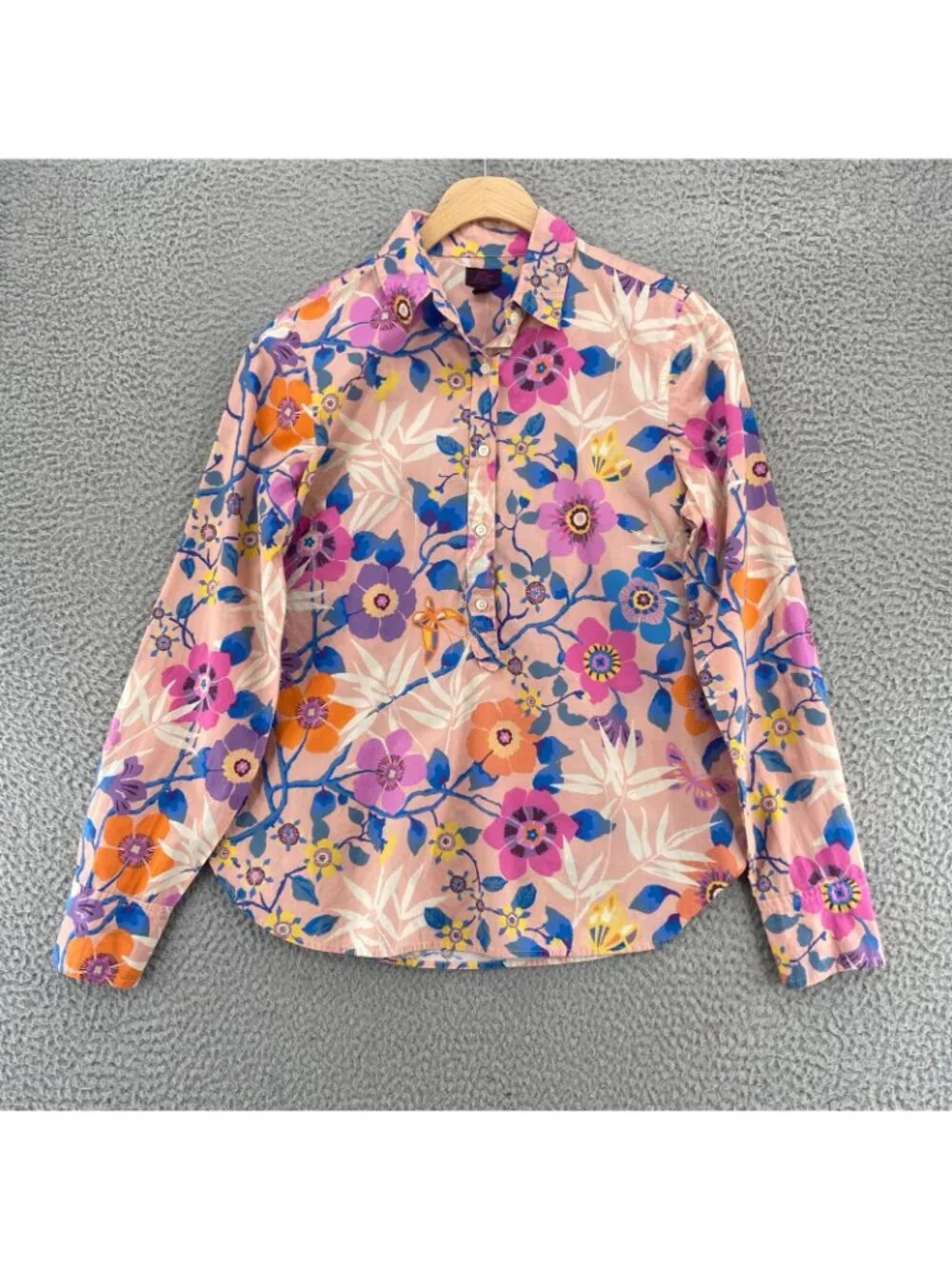 J Crew Liberty London Top Womens 4 Pavilion Pink Floral Popover Classic Cotton